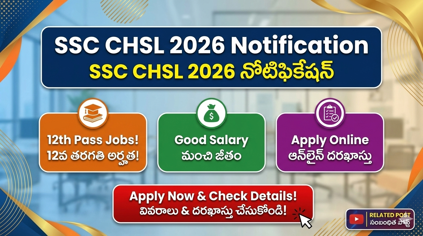 Official notification banner for SSC CHSL 2026 Notification featuring vacancies for 12th pass candidates.